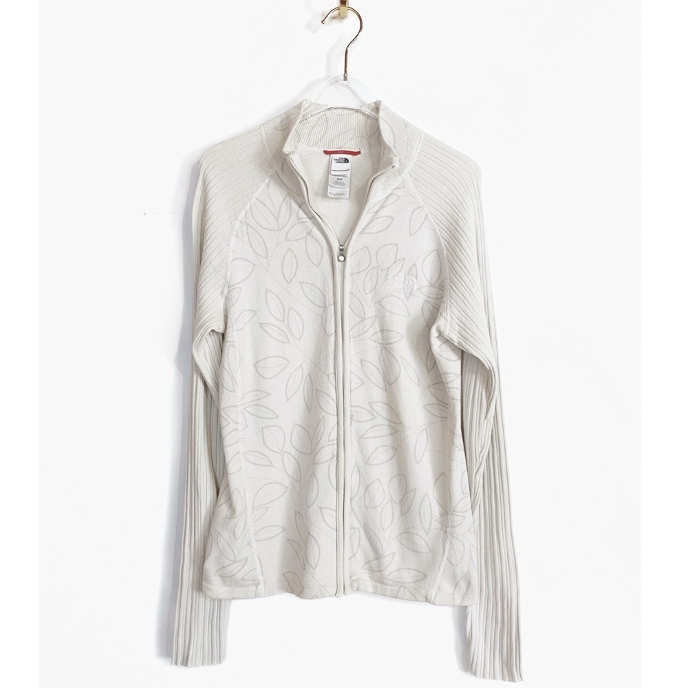 THE NORTH FACE Wool blend Full Zip Leaves pattern Sweater Neutral Womens size M
